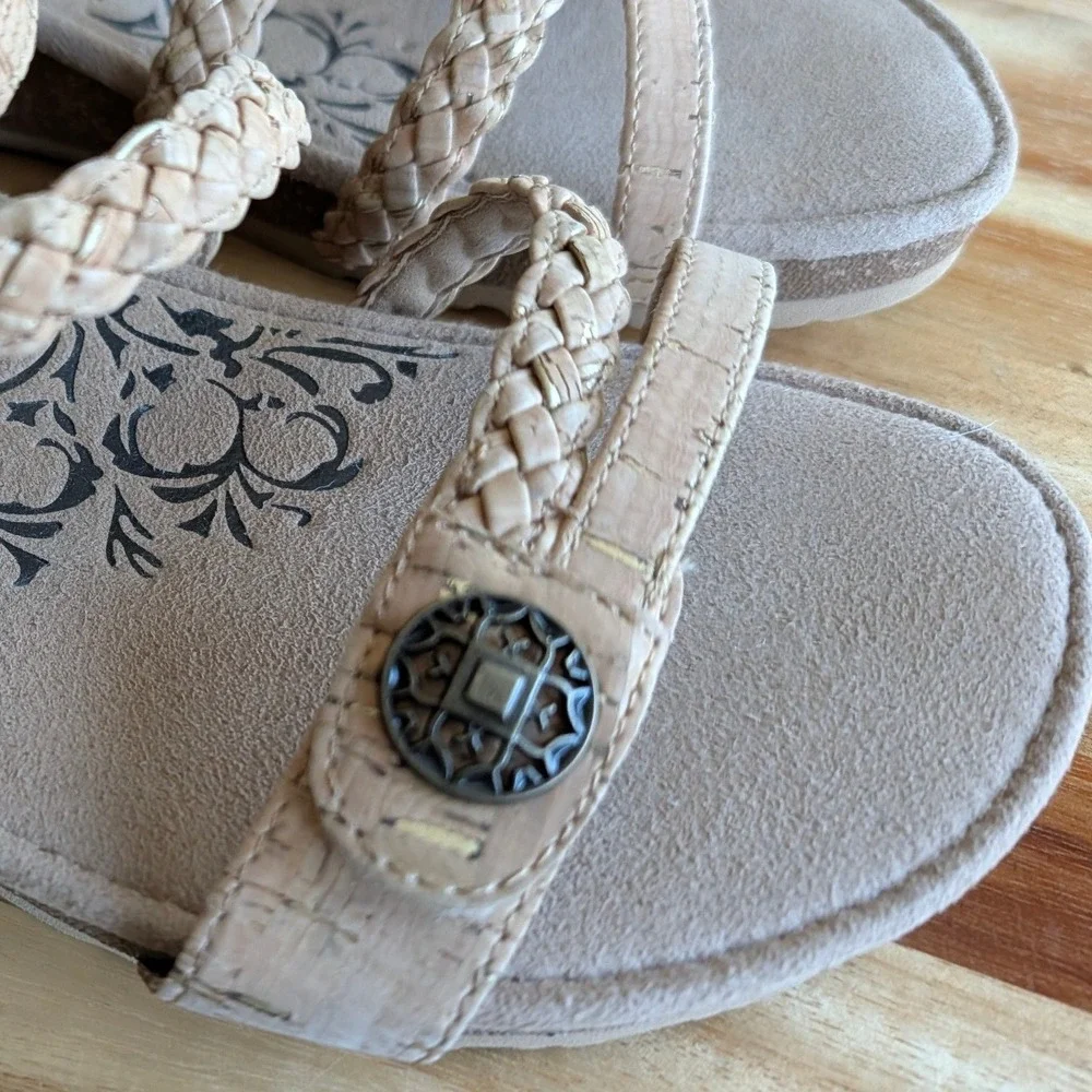 Aetrex Jillian Cork Wedge Sandals L Braided Straps Orthotic Comfort Size 8.5 NEW